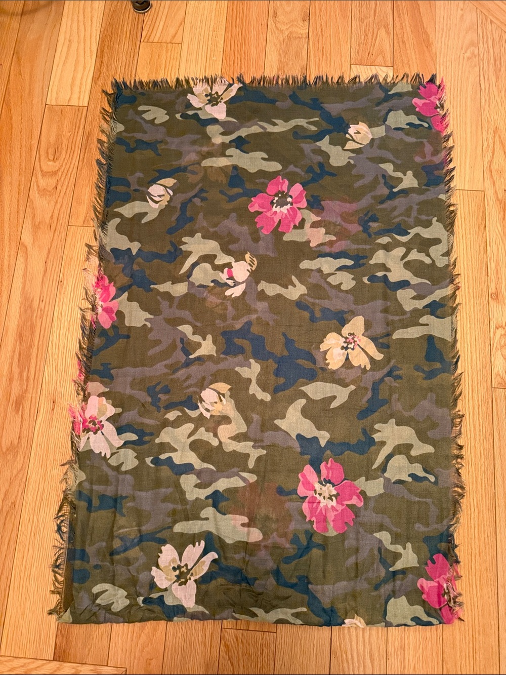 Floral Camo Lightweight Women's scarf- Olive Green with Pink Flowers